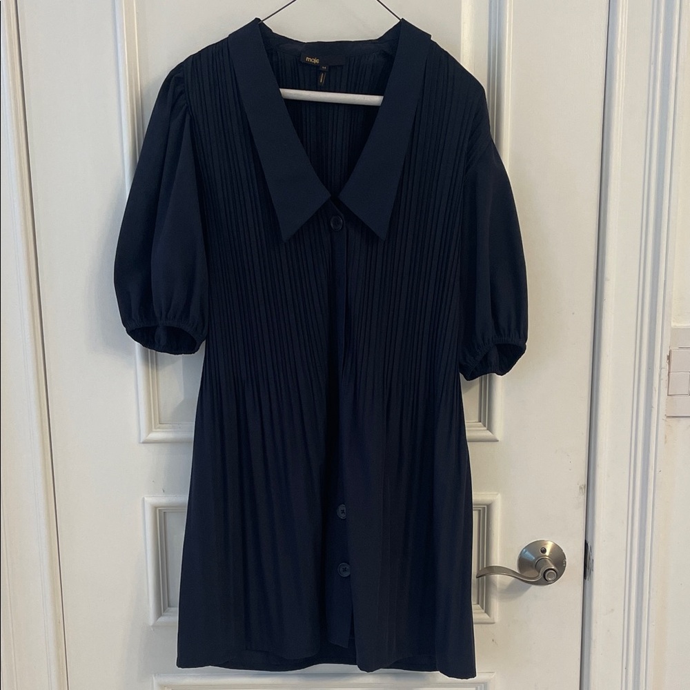 Maje Dark Blue Pleated Mini Dress size 34